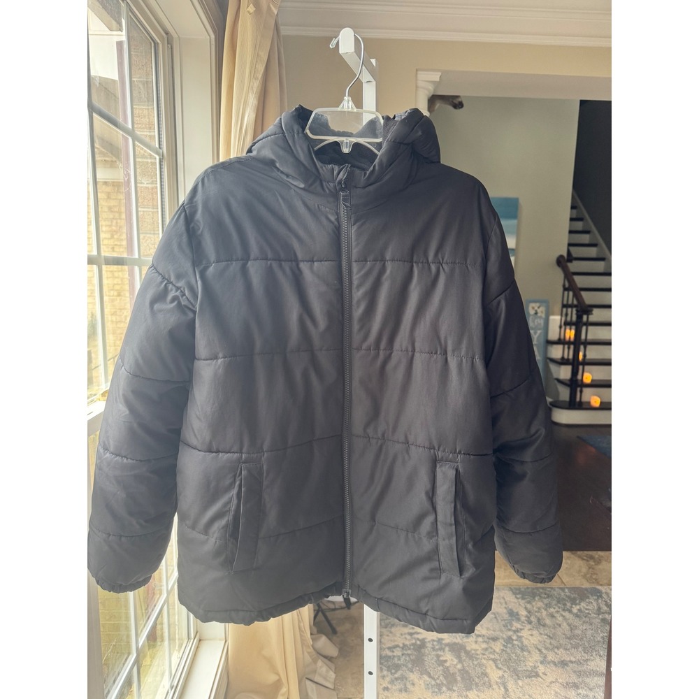 Swiss Tech Boys Black Puffer Jacket Hooded Fleece Lined Coat XL 14-16 Husky
